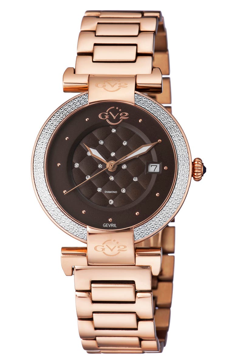GV2 Women's Berletta Brown Dial Rose Gold Watch, 37mm - 0.0044 ctw, Main, color,