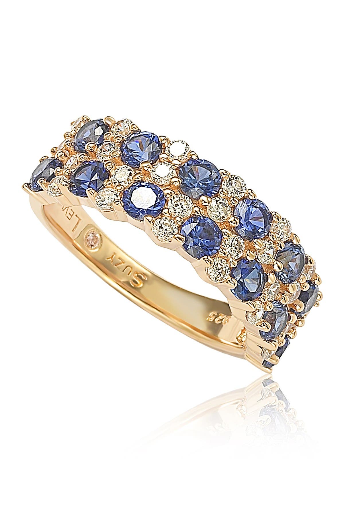 SUZY LEVIAN Rose Sterling Silver Double Row Sapphire & Lab Grown Sapphire Eternity Ring