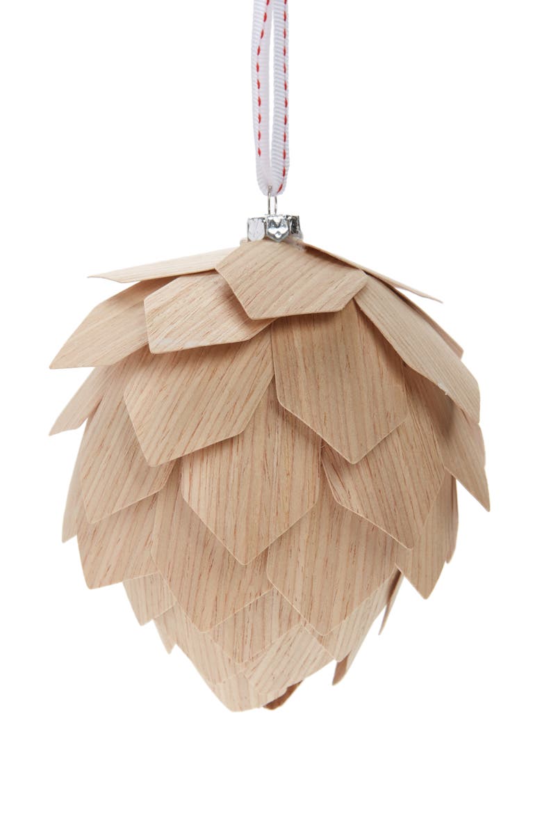 Small Wooden Pinecone Ornament, Main, color, NATURAL WOOD