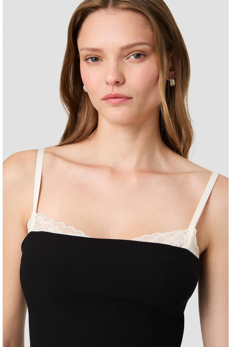 Azra Twill Lace Peekaboo Fitted Top, Alternate, color, BLACK/ PORCELAIN CREAM
