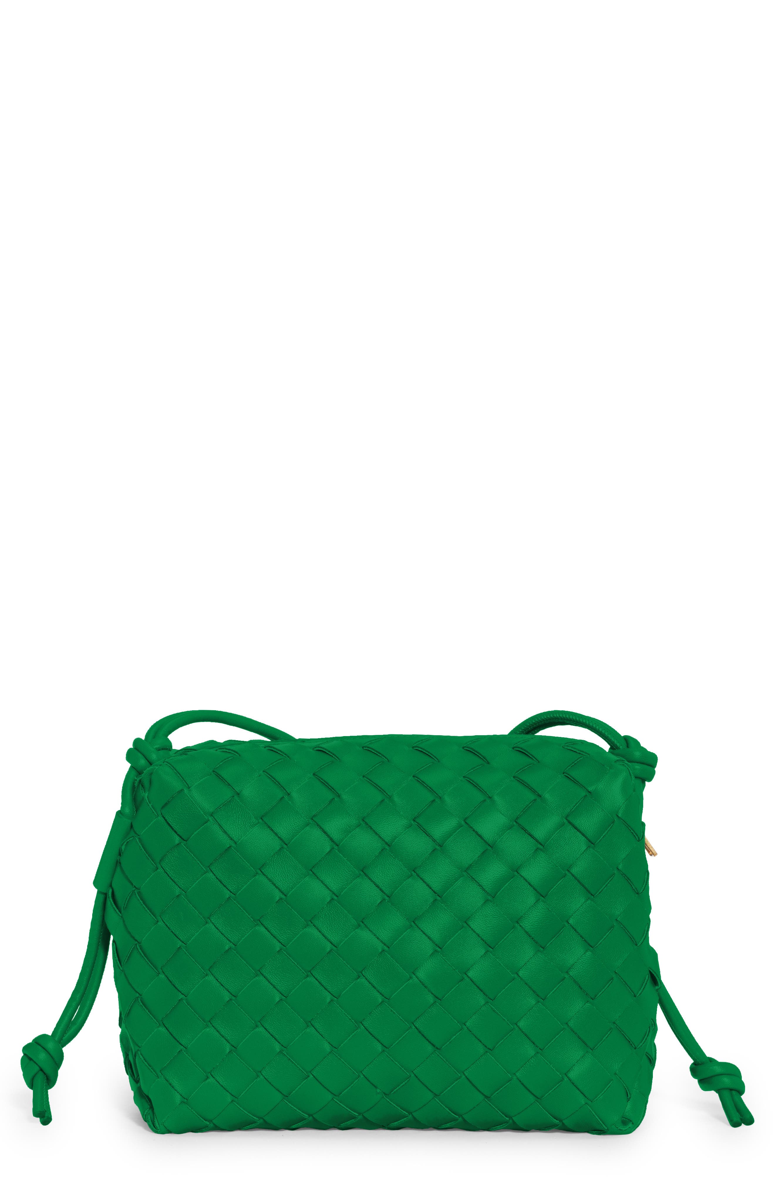 Small Intrecciato Leather Shoulder Bag, Main, color, PARAKEET-GOLD