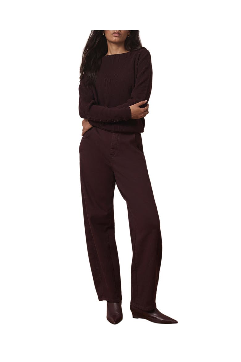 Lace Detail Jumper Pullover Sweater with Long Sleeve and Boat Neck, Main, color, Burgundy