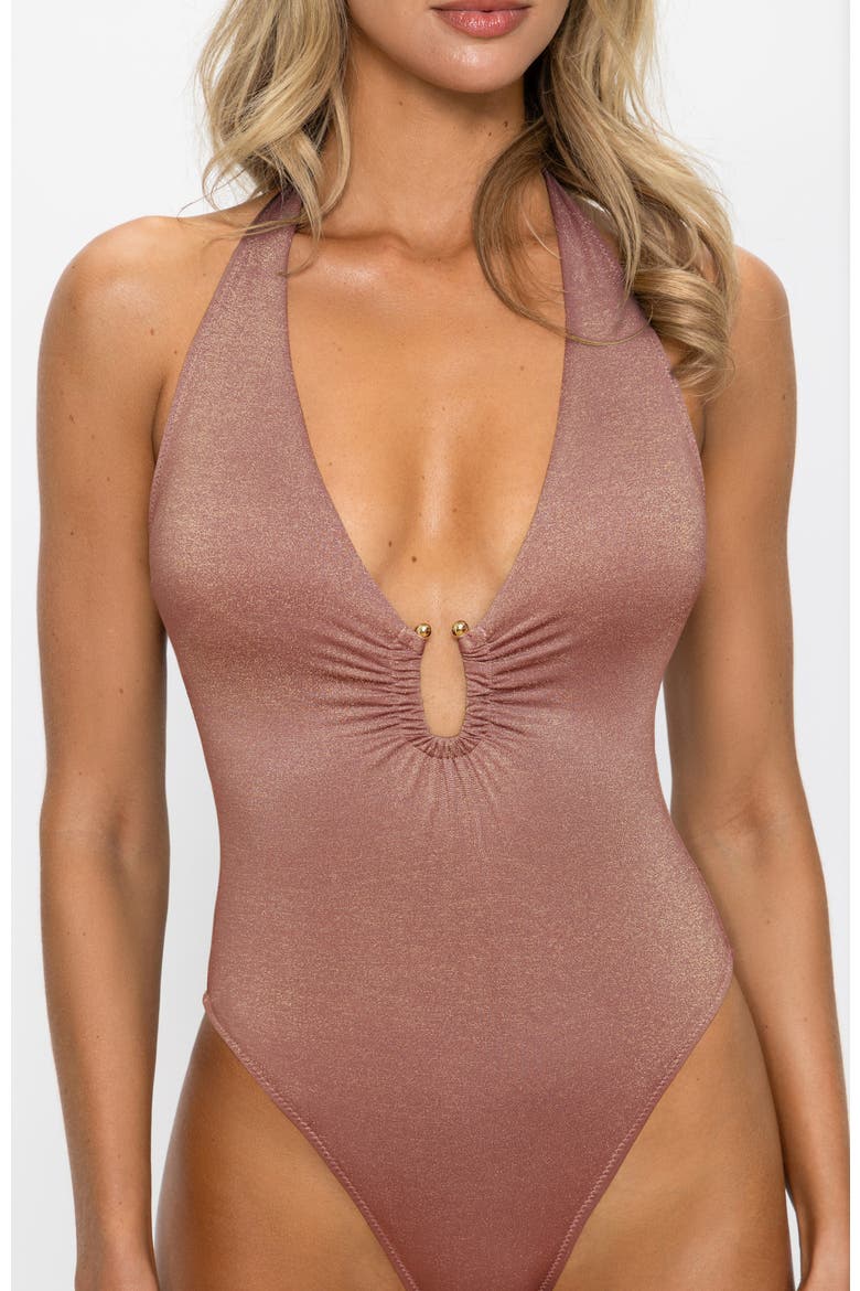 Starlight Shimmer Halter One-Piece Swimsuit, Alternate, color, Light/Pastel Pink