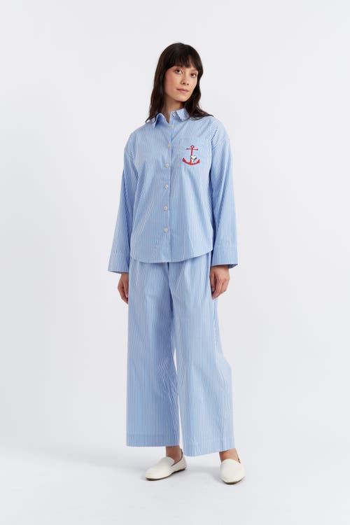 Chinti & Parker Snoopy Anchor Long Cotton Co-ord In Blue/white