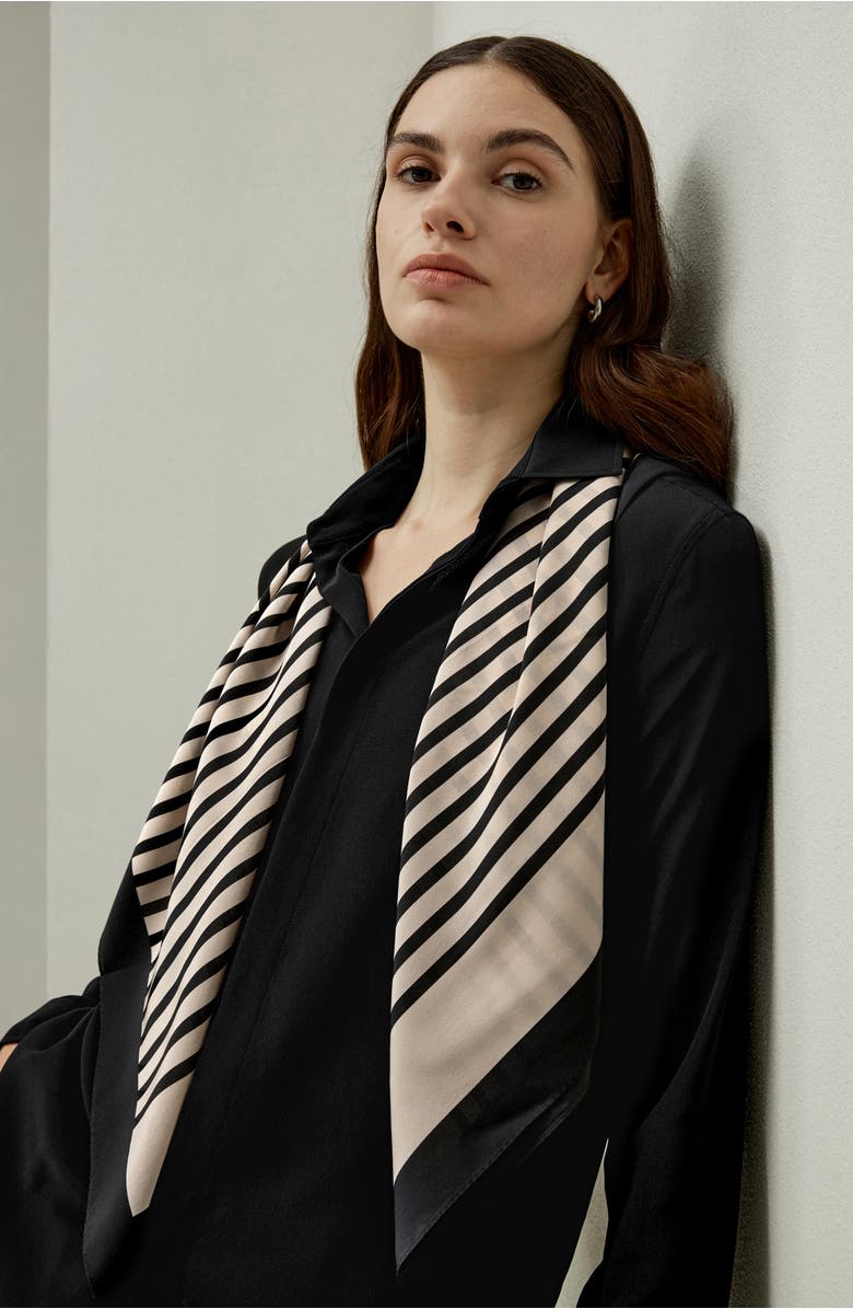 Lilysilk Mid-Century Pattern Silk Scarf, Alternate, color, Camel