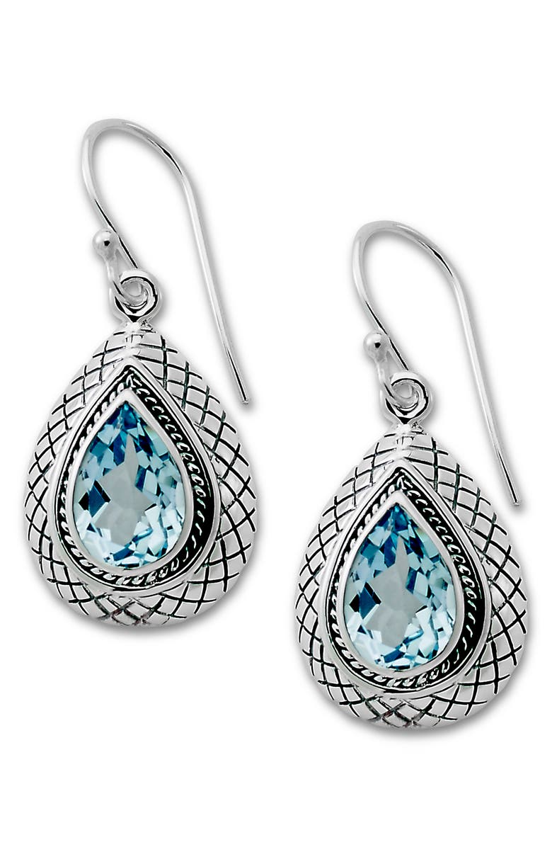 SAMUEL B. Sterling Silver Pear Cut Blue Topaz Drop Earrings, Main, color,