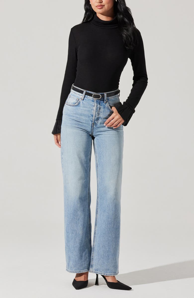 ASTR the Label Flare Sleeve Turtleneck Top, Alternate, color, Black