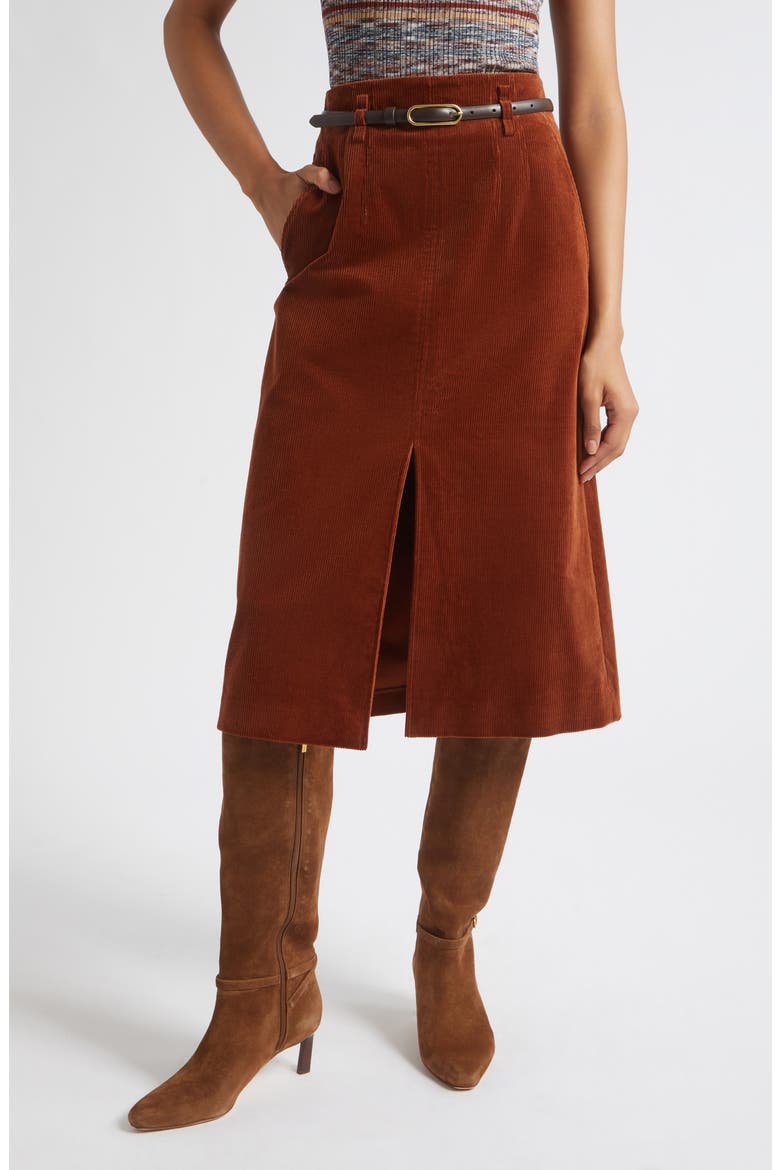 Alexie Corduroy Midi Skirt, Main, color, RUST