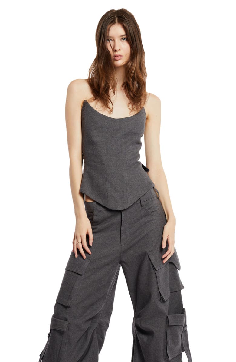 Mother of All Nemesis Leather Corset, Main, color, Dark Grey