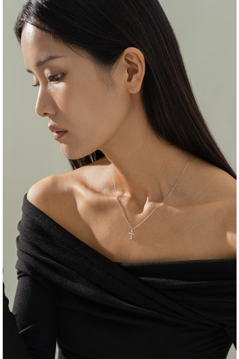 14k Gold Plated Evelina Crystal Cross Necklace Gift Guide, Alternate, color, Silver