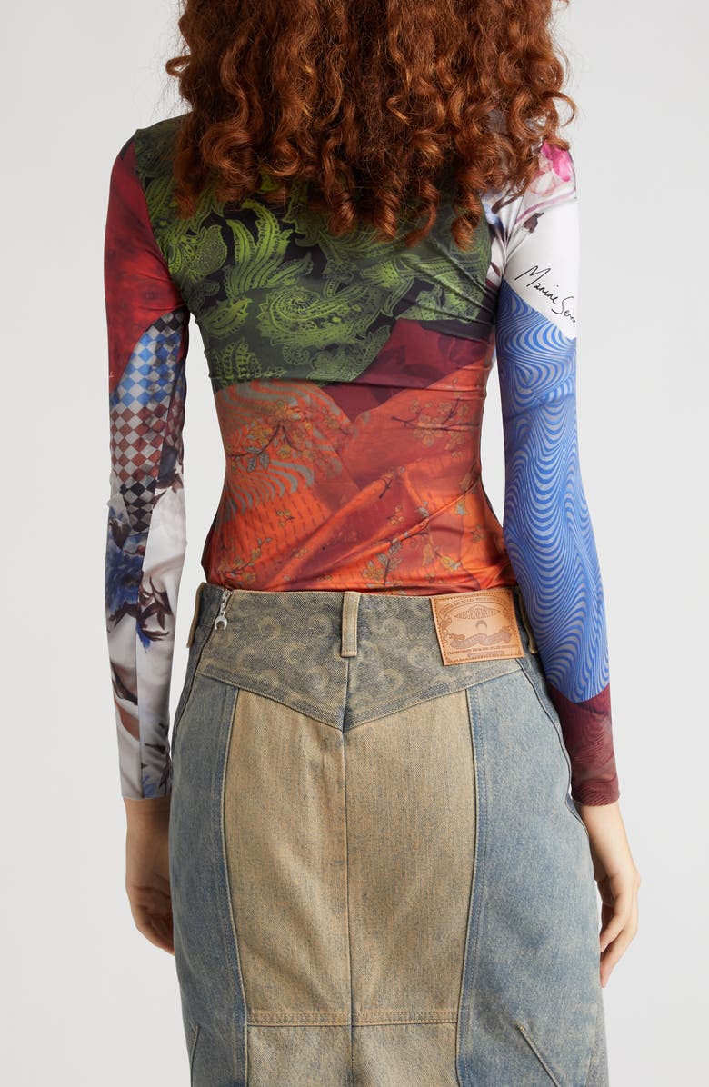 Marine Serre Scarf Print Recycled Jersey Top, Alternate, color,