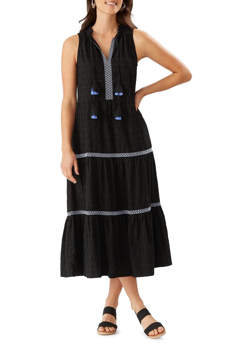 Tommy Bahama Split Neck Cotton Midi Dress, Main, color,