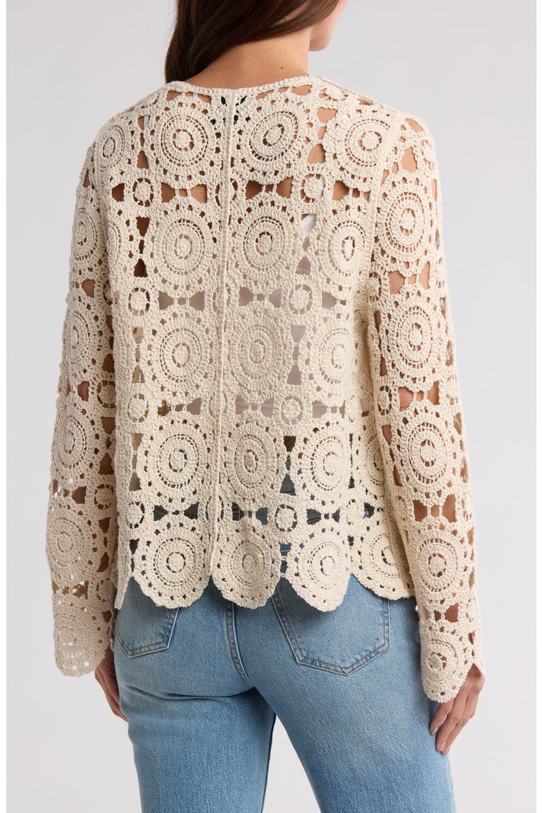 Crochet Circle Button Front Cardigan, Alternate, color, NATURAL