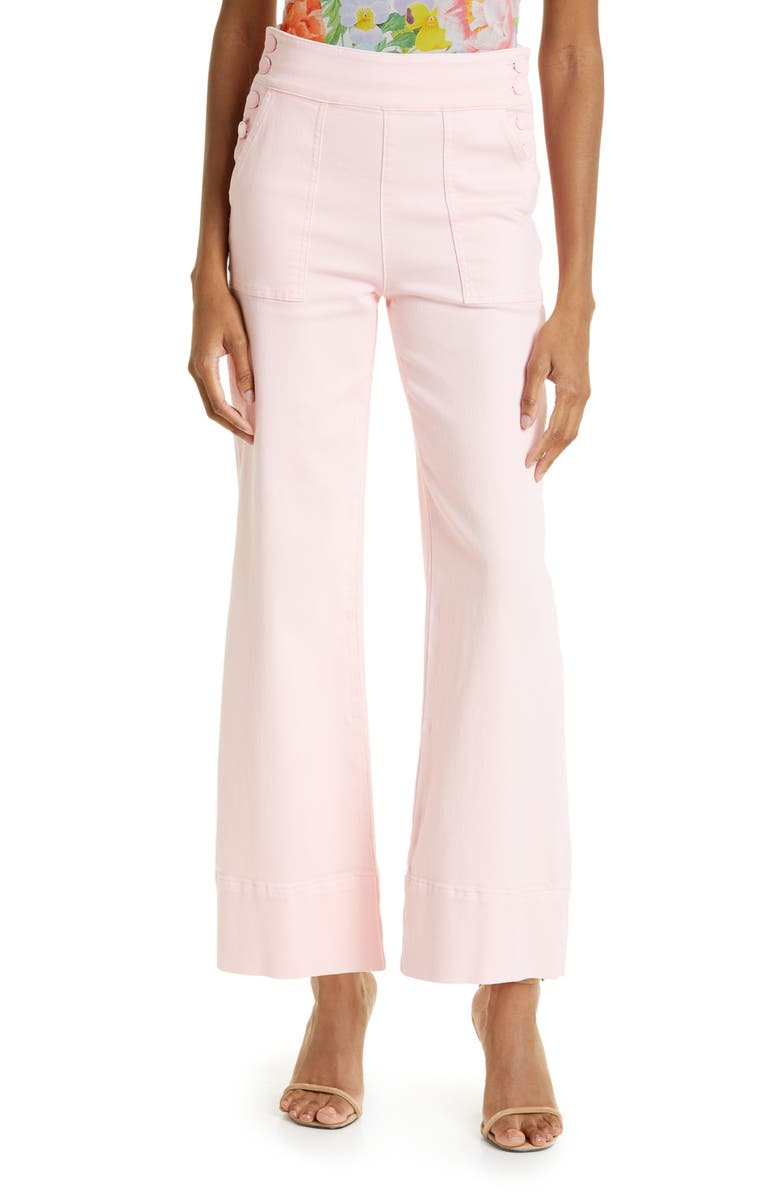 Alice + Olivia Donald Button Trim High Waist Straight Leg Jeans, Main, color, 