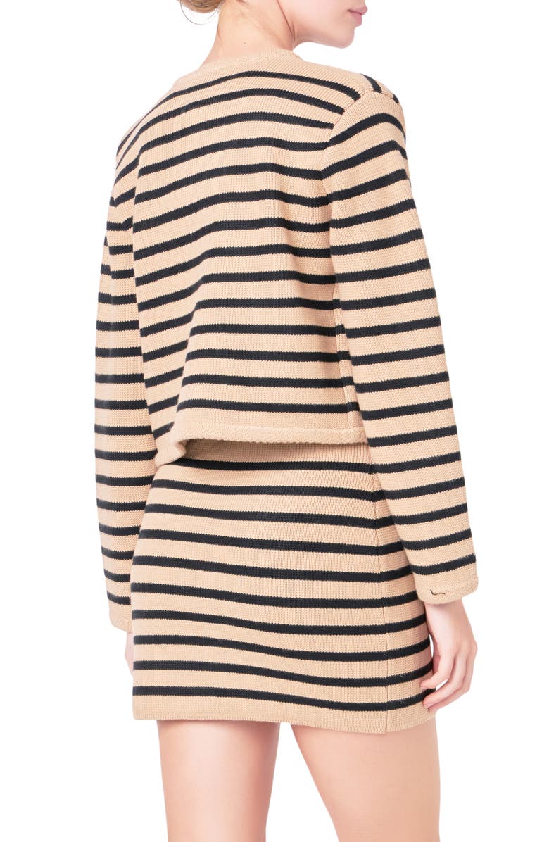 English Factory Stripe Cardigan, Alternate, color, Tan/ Black