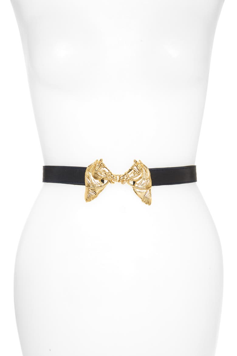 Harvey Horse Clasp Leather Belt, Main, color, NAVY