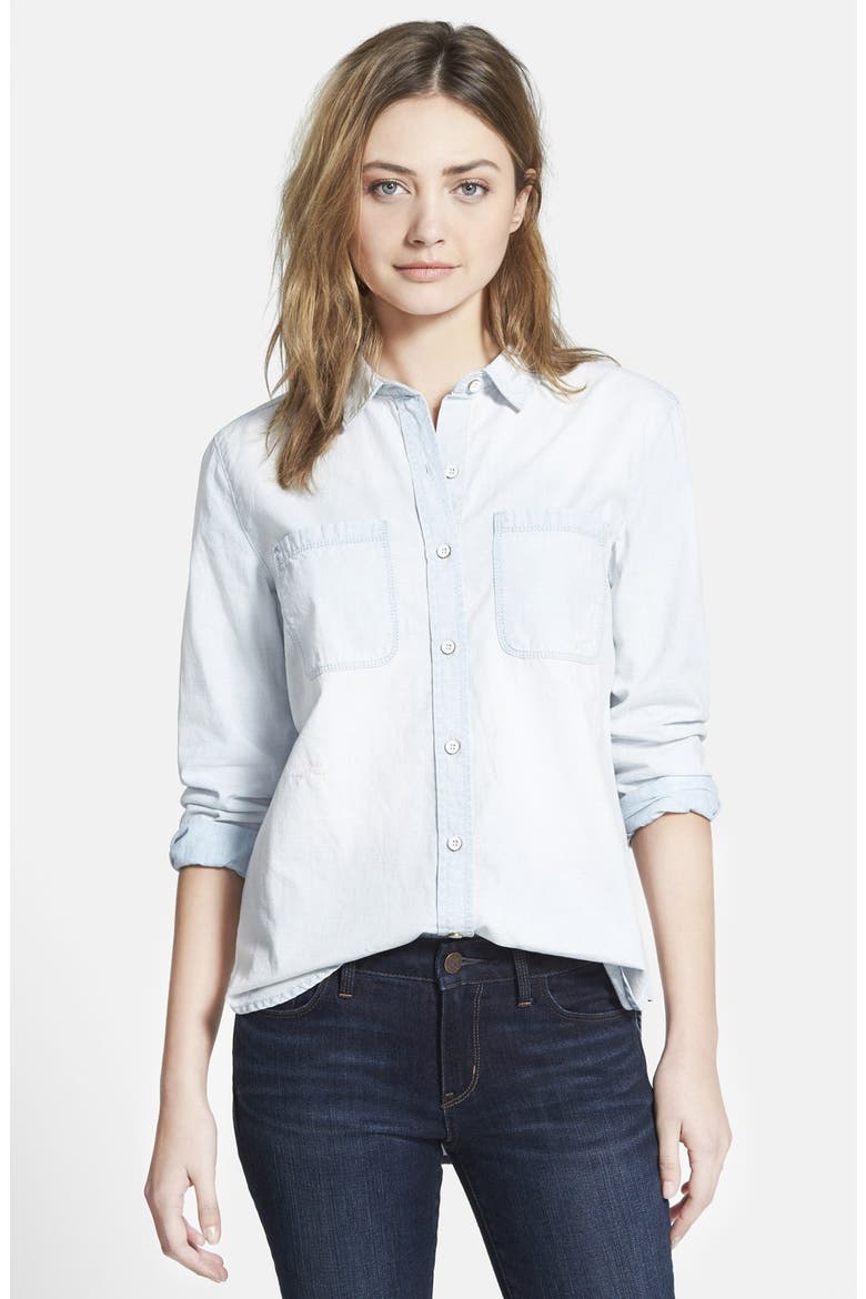 Treasure&Bond Chambray Shirt, Main, color, PEBBLE BLEACH OUT