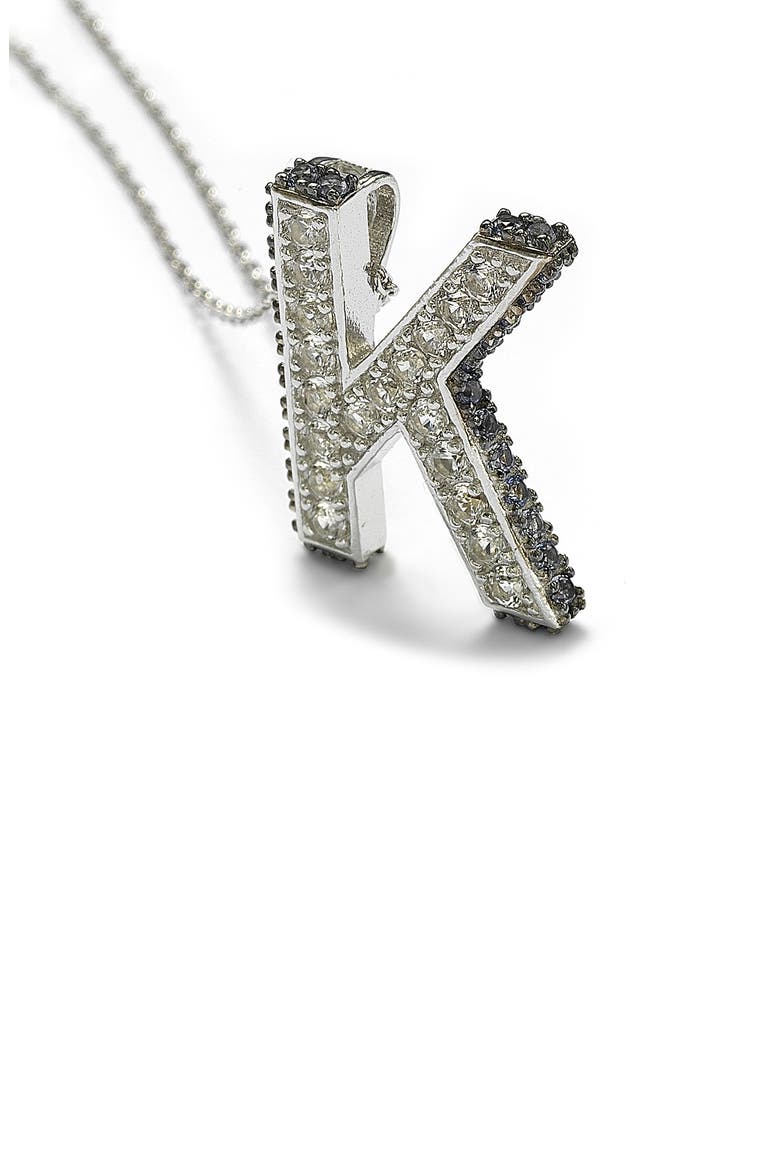 Sterling Silver Lab Created White & Blue Sapphire Accent Initial Pendant Necklace, Main, color, BLUE-K