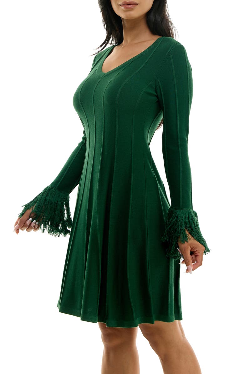 Nina Leonard Fringe Cuff Sweater Dress, Alternate, color, Jewel Green