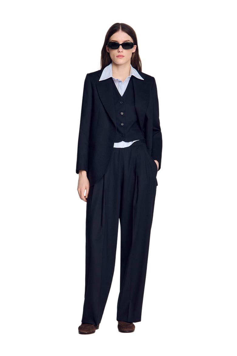Striped wool trousers, Alternate, color, Navy blue