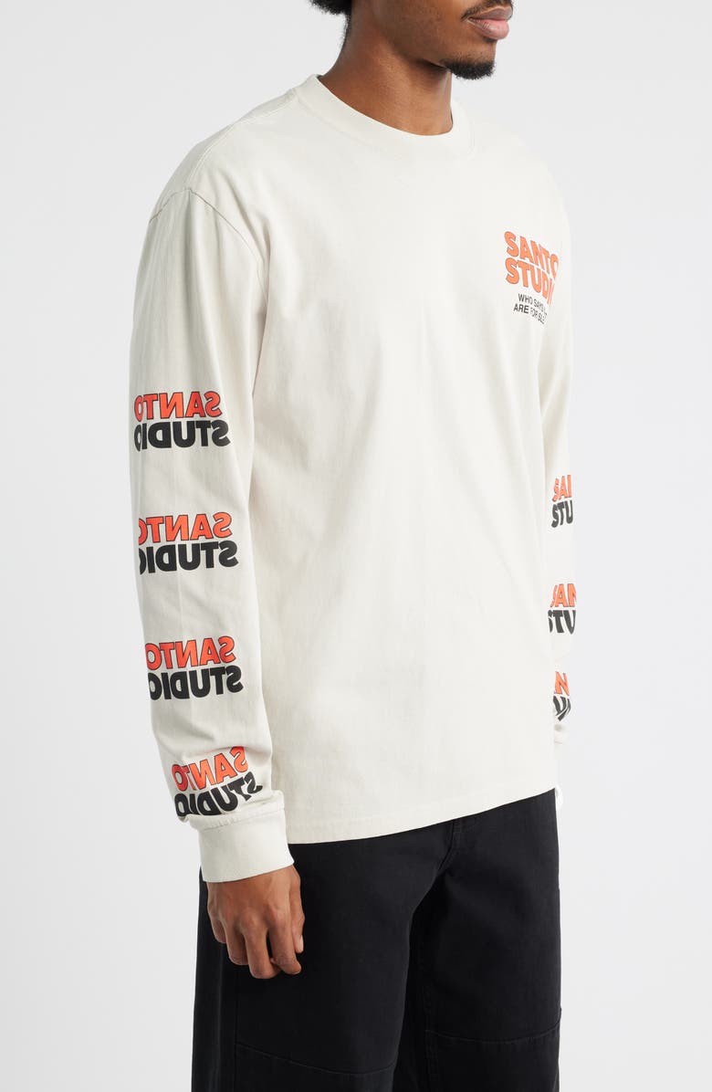 SANTO STUDIO Finish Line Long Sleeve Graphic T-Shirt, Alternate, color, Cream