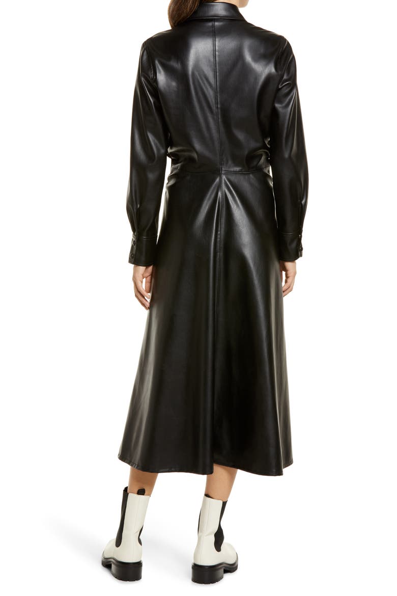 Faux Leather Long Sleeve Shirtdress, Alternate, color, BLACK