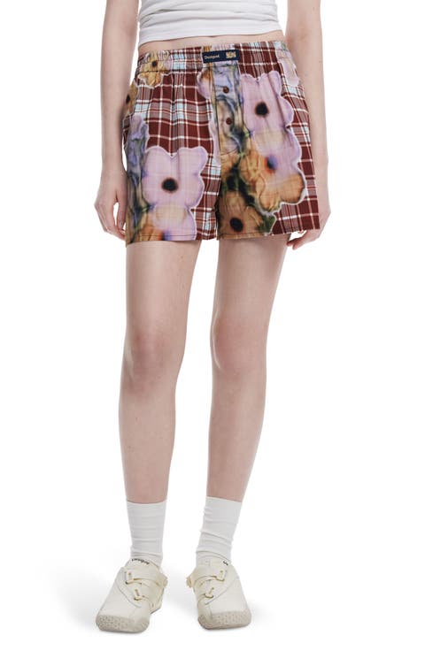 Mixed Print Cotton Shorts