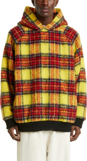Orange Plaid Tartan Print Men's Zip Up Hoodie