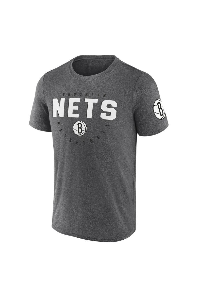 Men's Logo Athletic Heather Charcoal Brooklyn Nets Block Practice Performance T-Shirt, Alternate, color, Heather Charcoal