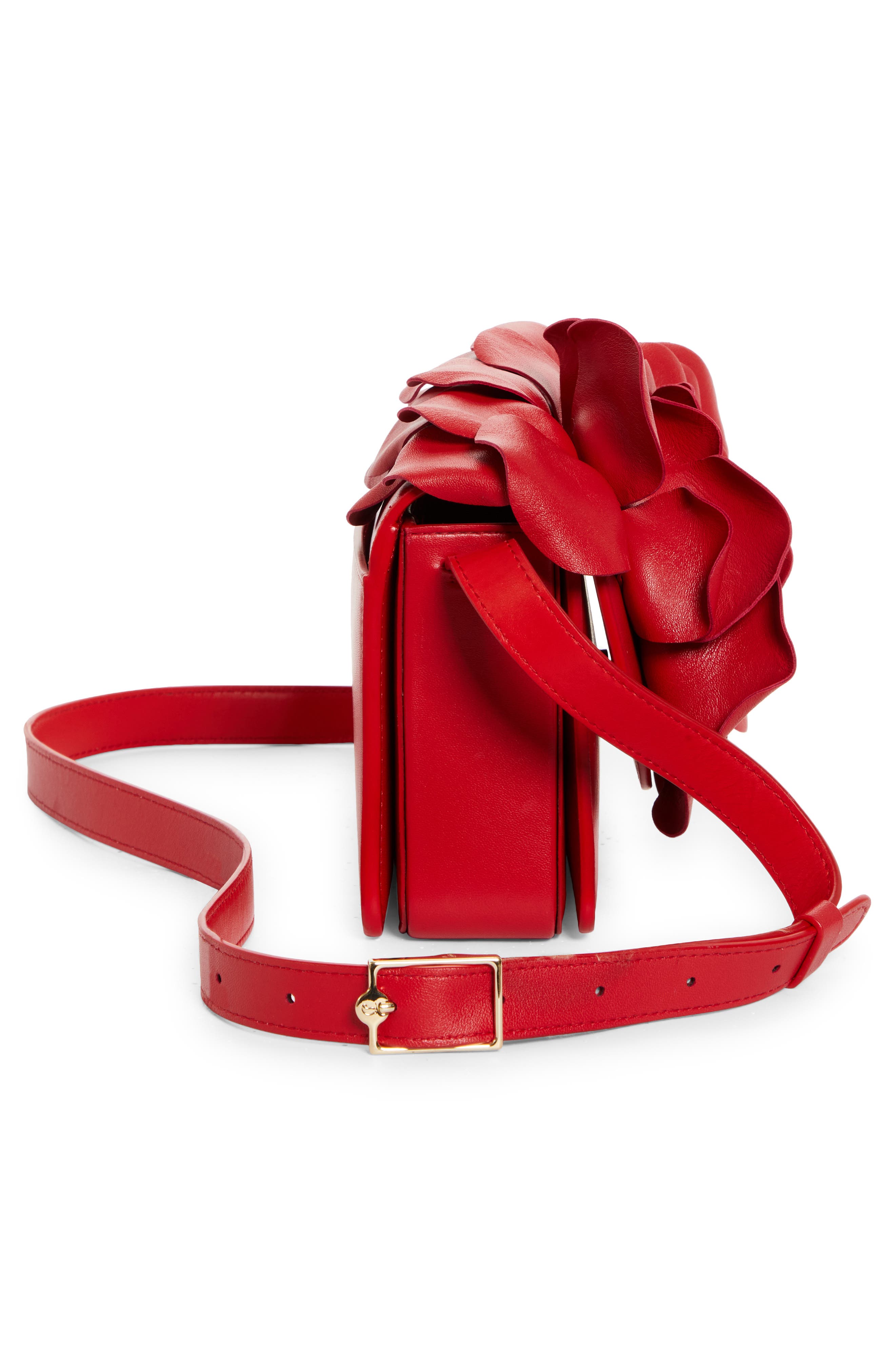 Christian Louboutin Small Loubi54 3D Rose Leather Crossbody Bag, Alternate, color, R258 Loubi/ Gold