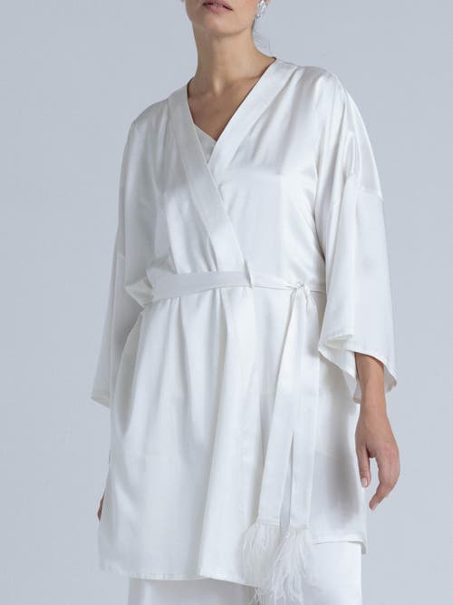 Alas Silk 3/4 Sleeve Dressing Gown In White