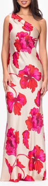 Xscape Evenings Sash One-Shoulder Satin Gown