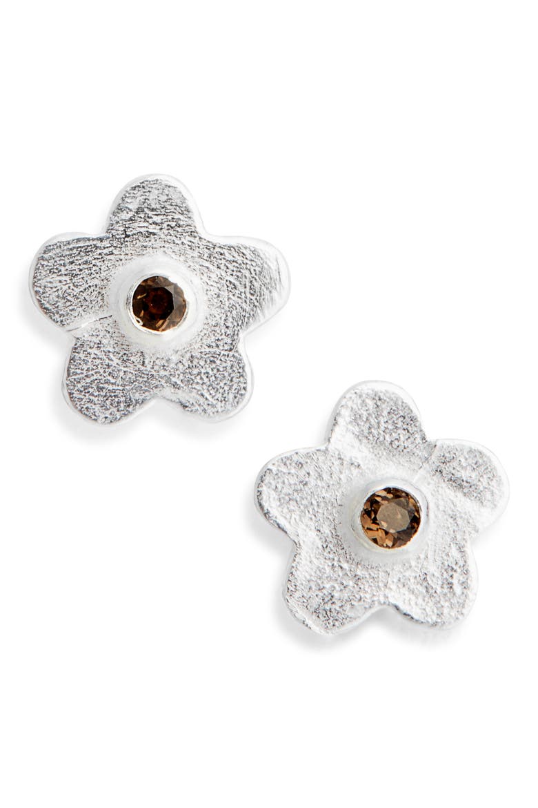 Small Flower Stud Earrings, Main, color, SMOKY QUARTZ
