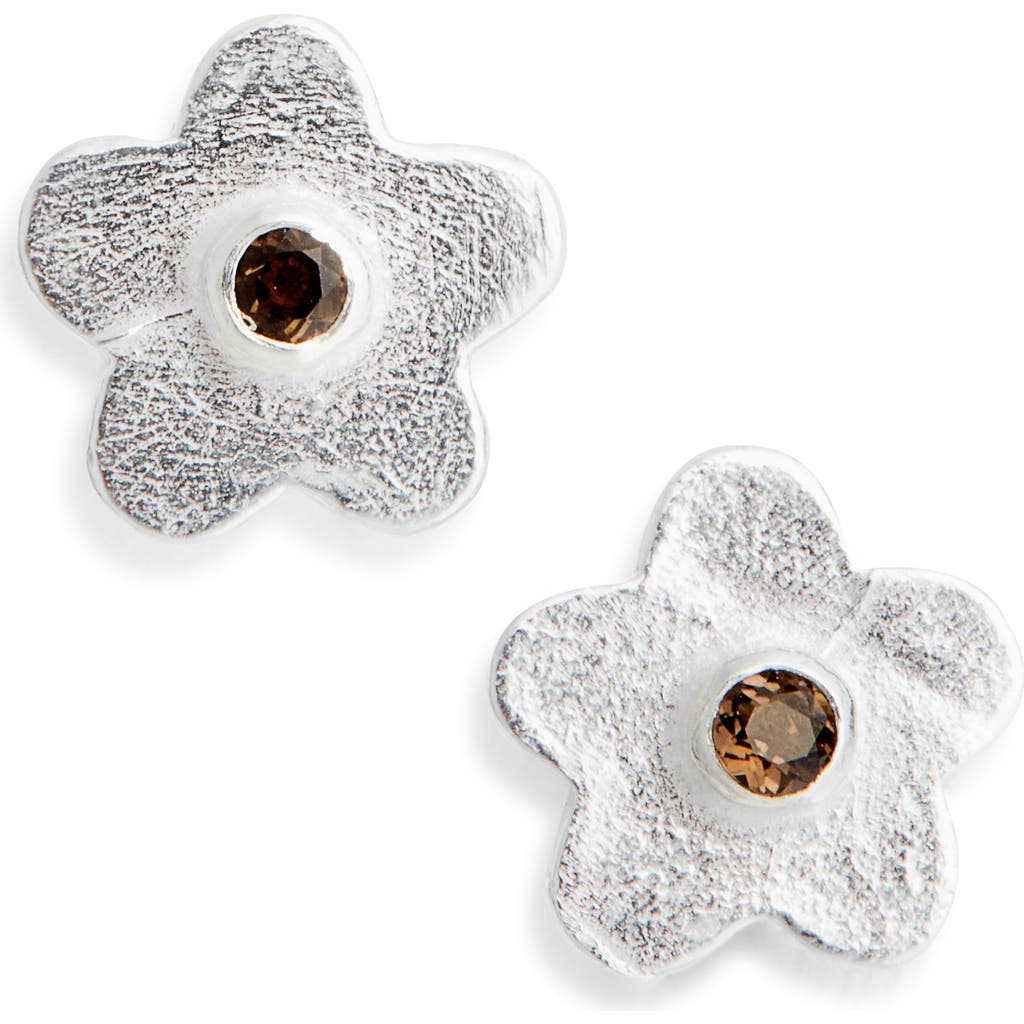 Shana Cave Small Flower Stud Earrings In Smoky Quartz