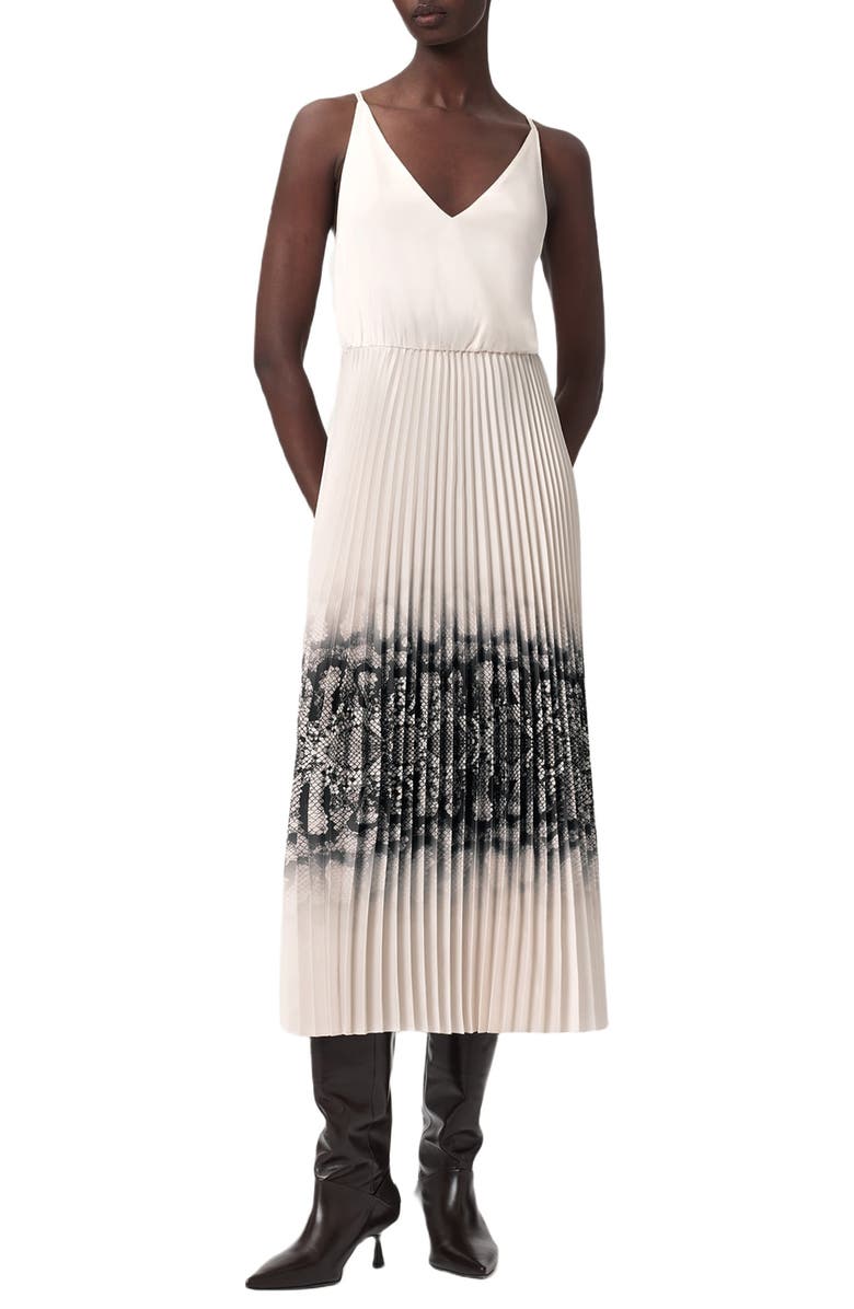 AllSaints Curtis Ophis Two-Piece Sweater & Pleated Midi Dress, Alternate, color, Chalk White