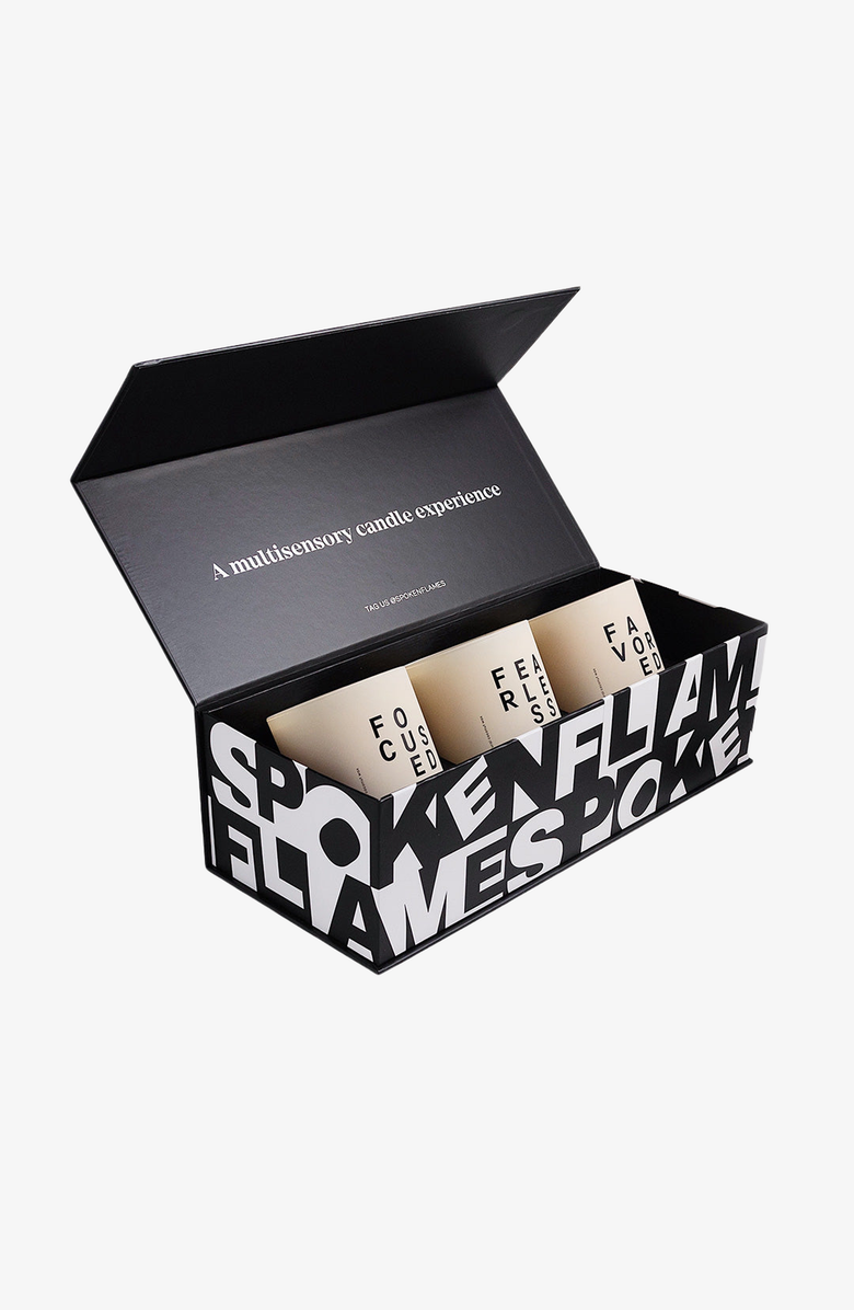 Spoken Flames F, Yes Candle Set, Main, color, Black / Cream