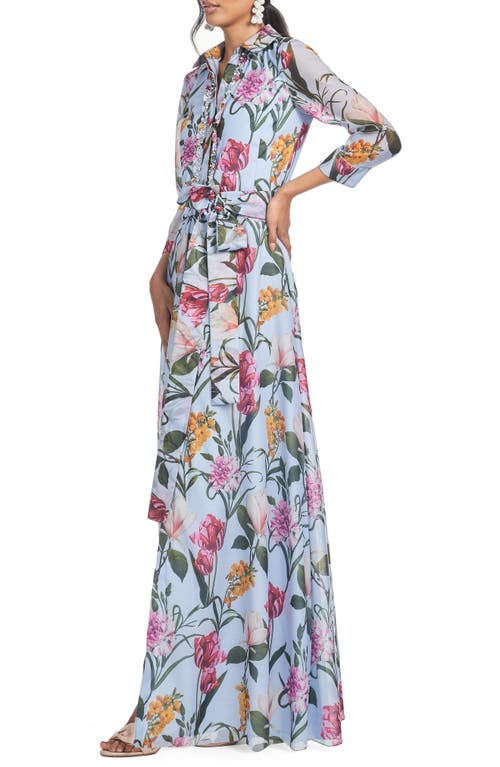 Shop Sachin & Babi Addison Floral Crystal Detail Organza Gown In Glacial Blue Blossoms