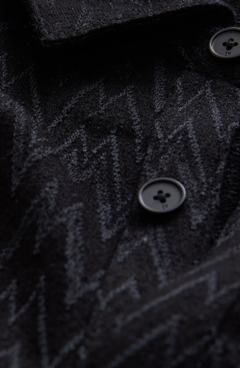 John Varvatos Redmond Herringbone Jacquard Knit Button-Up Shirt, Alternate, color, Black