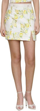 Avec Les Filles Lemon Print Linen Blend Miniskirt