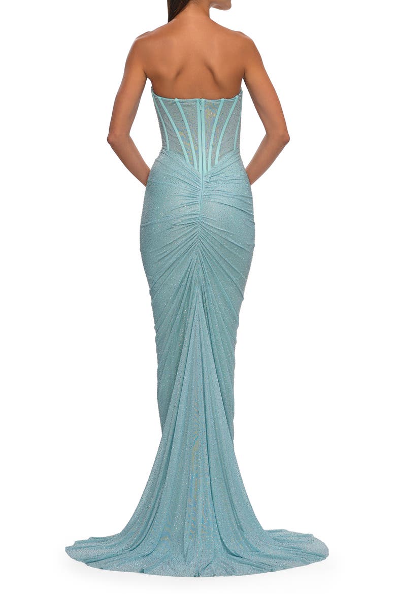 Corset Style Prom Dress with Rhinestone Fabric, Alternate, color, Aqua