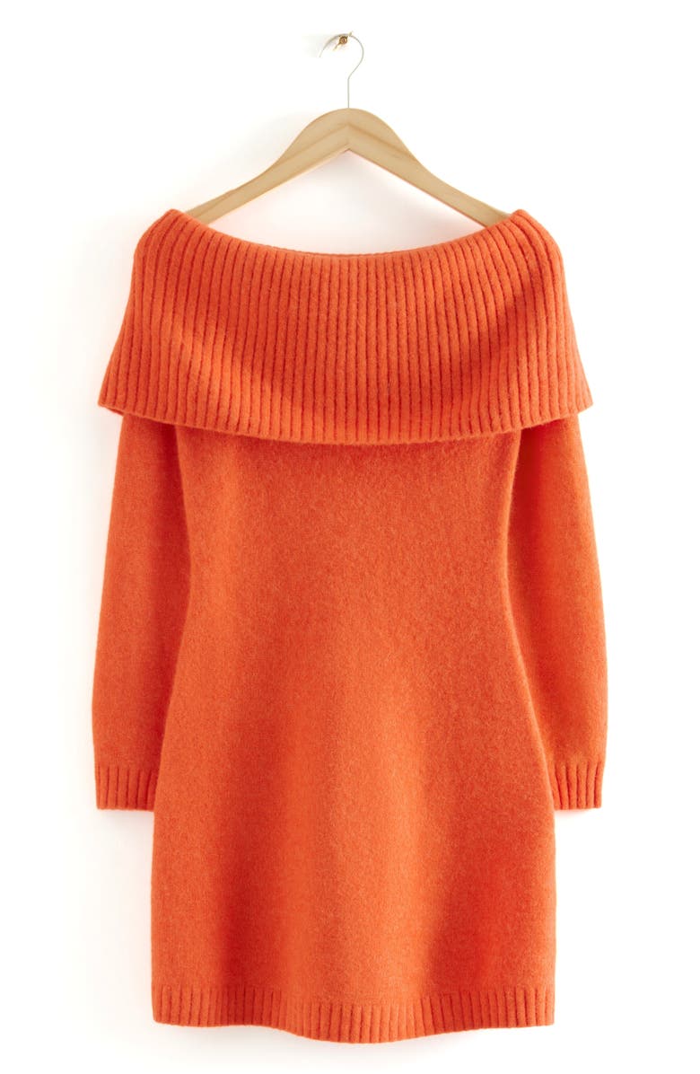 & Other Stories Off the Shoulder Long Sleeve Wool Blend Sweater Minidress, Alternate, color, Orange
