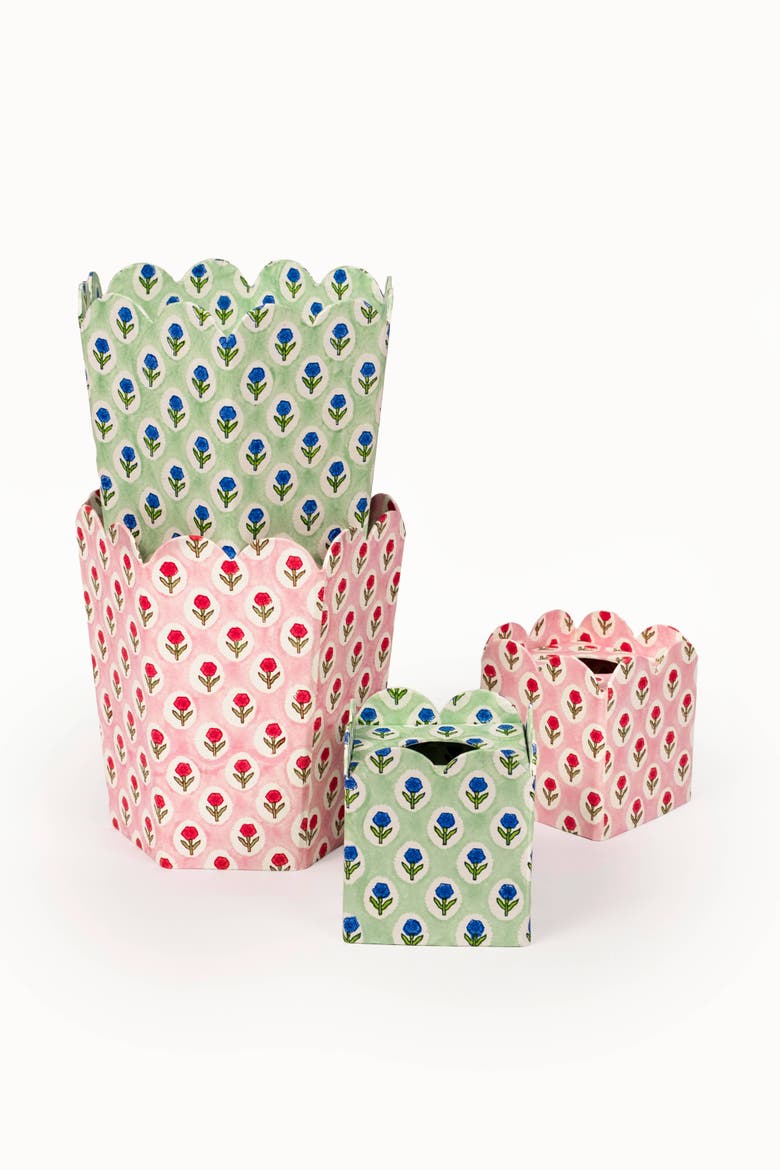 Block Print Storage Waste Basket Collapsible, Alternate, color, Mint