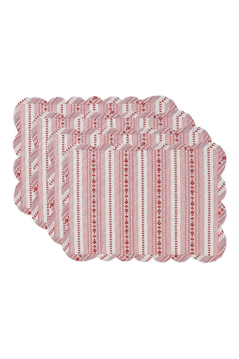 Villa Stripe Set of 4 Quilted Placemats, Main, color, RED