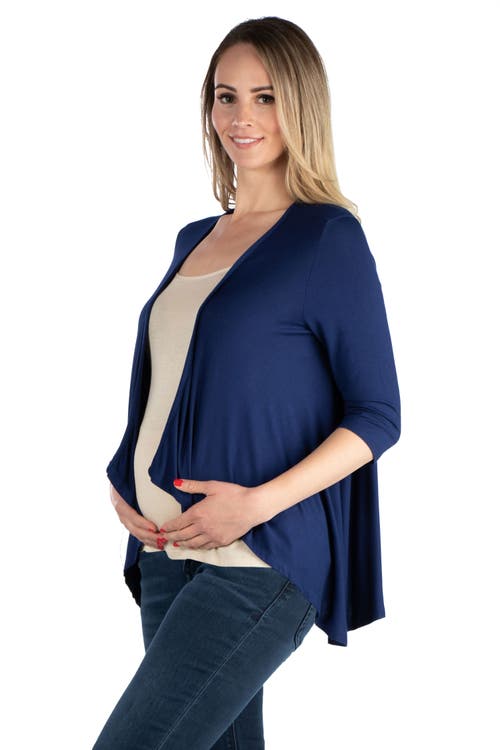 24seven Comfort Apparel Maternity Elbow Length Sleeve Open Cardigan In Blue