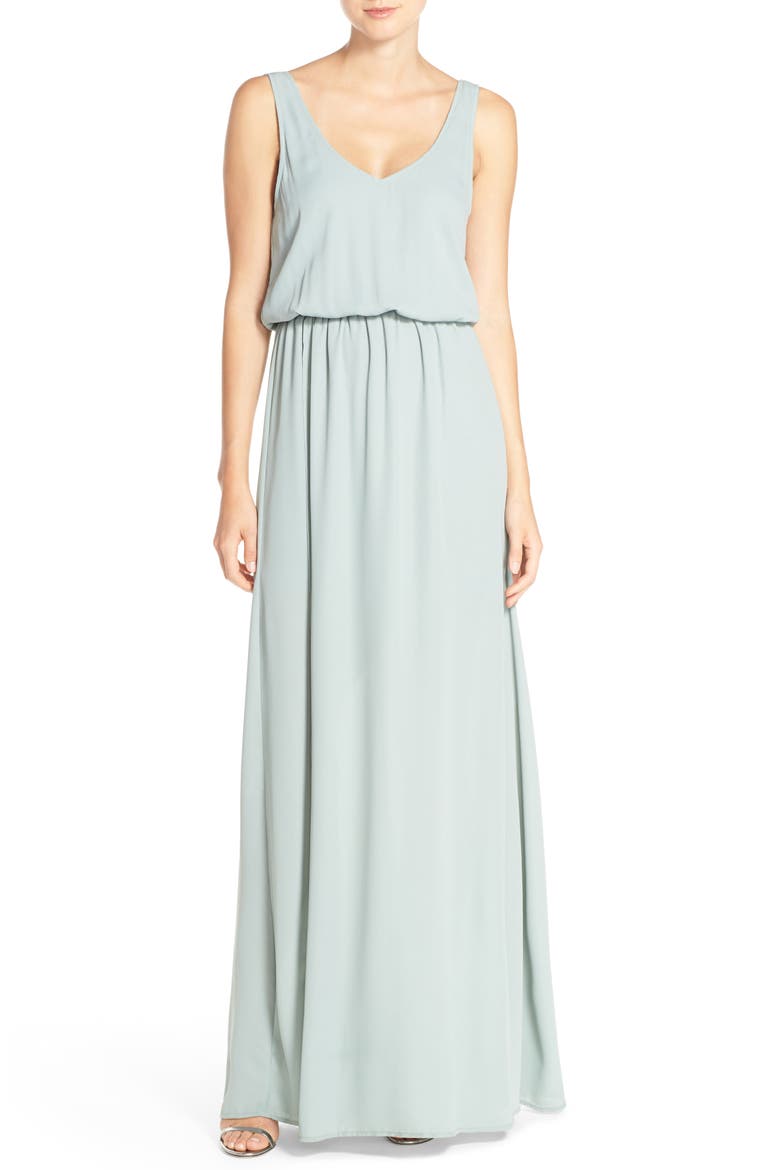 Kendall Blouson A-Line Gown, Alternate, color, SILVER SAGE CRISP