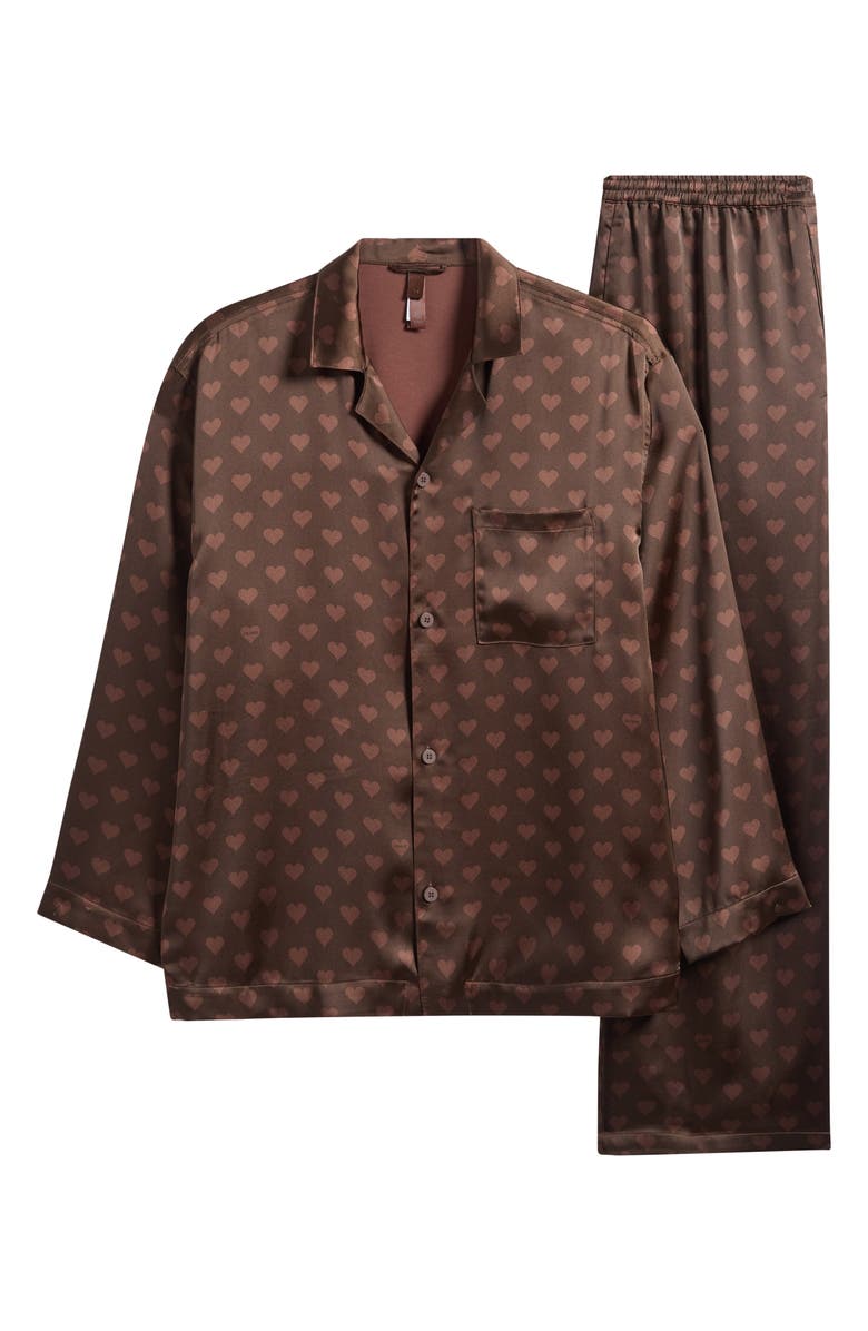 SKIMS Sleep Sateen Pajamas, Main, color, Cocoa Heart Halfdrop Print