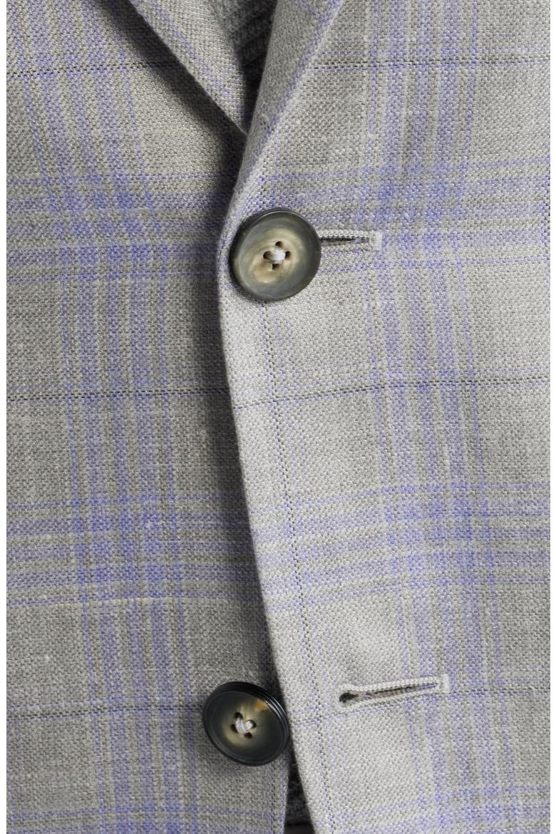 Kei Trim Fit Light Grey Plaid Cashmere & Linen Blend Sport Coat, Alternate, color, LIGHT GREY