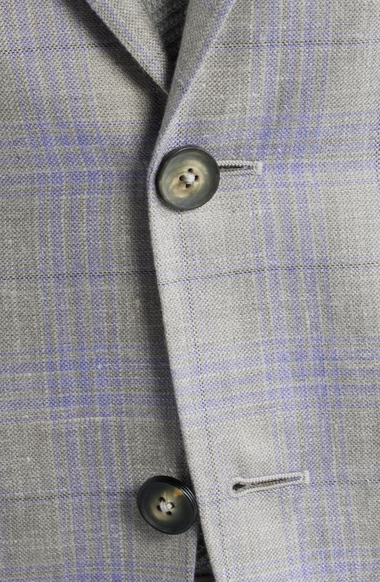 Canali Kei Trim Fit Light Grey Plaid Cashmere & Linen Blend Sport Coat, Alternate, color, Light Grey