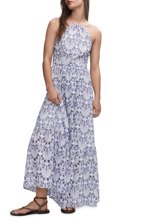 Embroidered Halter Neck Maxi Dress