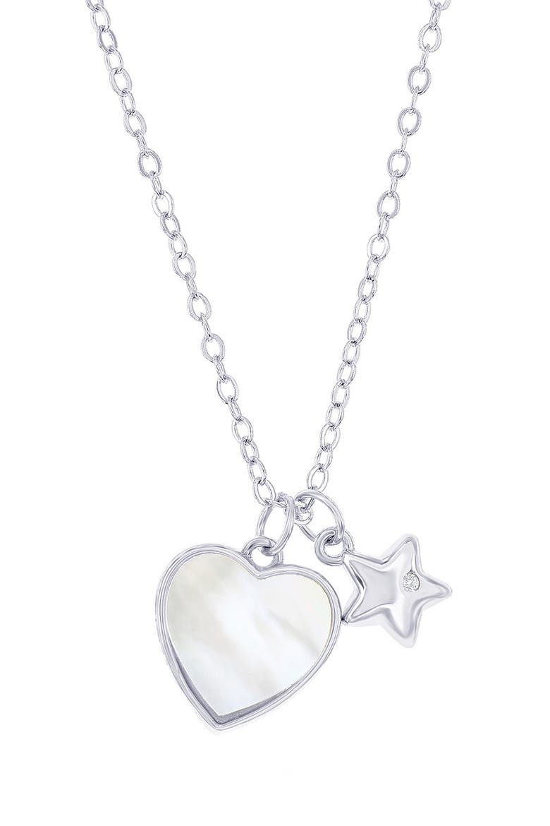 Mother of Pearl & CZ Charm Necklace, Main, color, SILVER